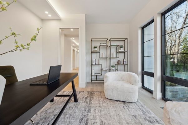 Home Office, Interior, Recessed Lighting, Wood Texture Flooring