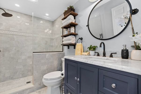 Bathroom, Dual Sink Vanities, Glass Shower, Interior, Recessed Lighting