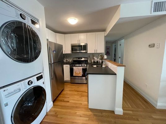 Interior, Kitchen, Washer, Wood Texture Flooring