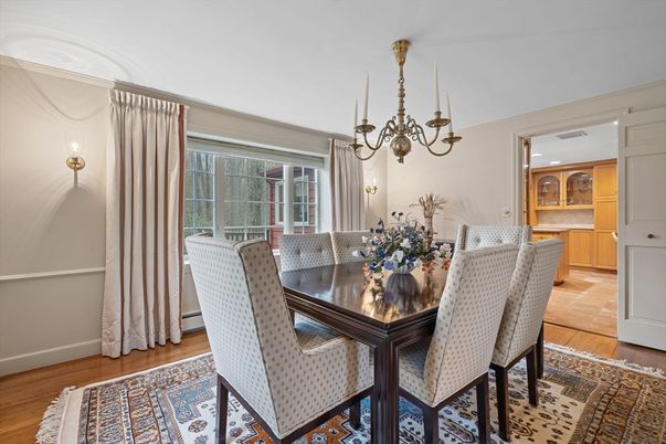 Chandelier, Dining room, Interior, Wood Texture Flooring
