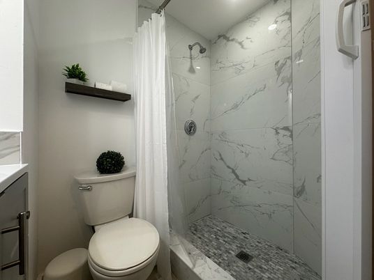 Bathroom, Glass Shower, Interior, Marble Walls