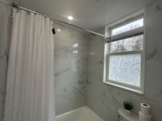 Bathroom, Interior, Marble Walls, Recessed Lighting