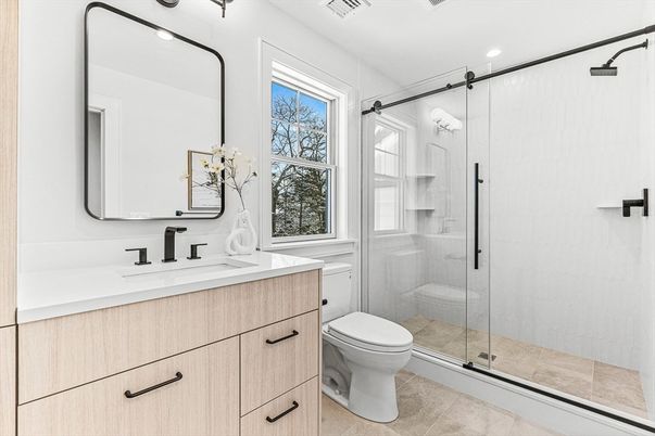 Bathroom, Glass Shower, Interior, Recessed Lighting