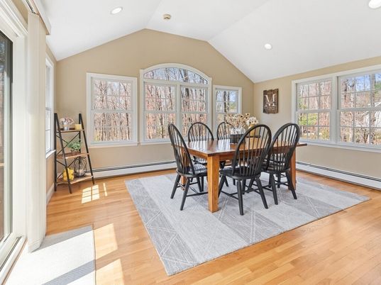 Dining room, Interior, Recessed Lighting, Wood Texture Flooring