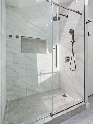 Bathroom, Glass Shower, Interior, Marble Walls