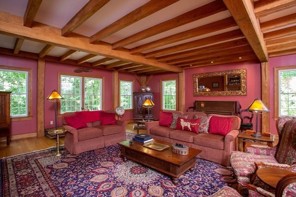 Interior, Living room, Recessed Lighting, Wooden Beams, Wood Texture Flooring