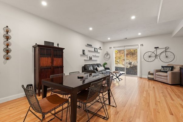 Dining room, Interior, Recessed Lighting, Wood Texture Flooring