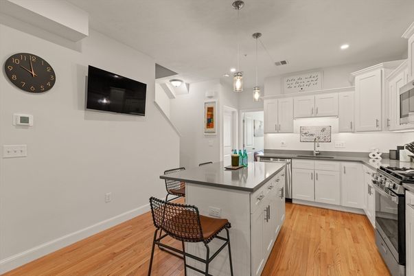 Interior, Kitchen, Pendant Lights, Recessed Lighting, Wood Texture Flooring
