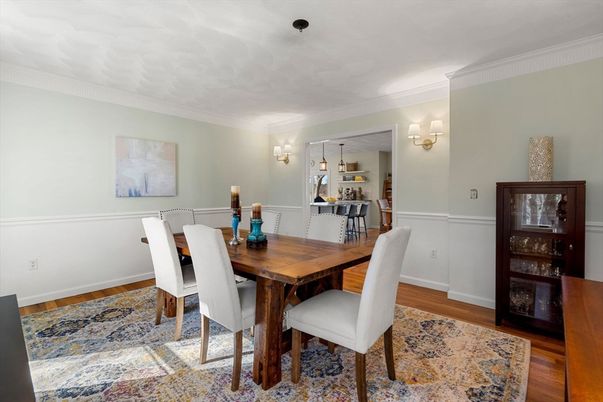 Dining room, Interior, Pendant Lights, Wood Texture Flooring