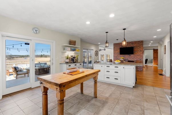 Billiard Table, Game Room, Interior, Kitchen, Pendant Lights, Recessed Lighting, Stone Walls, Wood Texture Flooring
