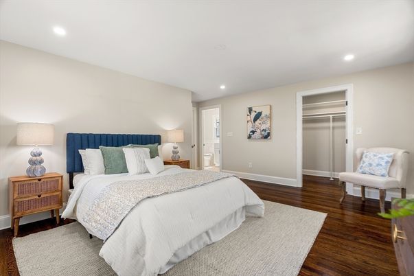 Bedroom, Interior, Recessed Lighting, Wood Texture Flooring