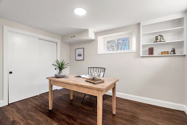 Home Office, Interior, Recessed Lighting, Wood Texture Flooring