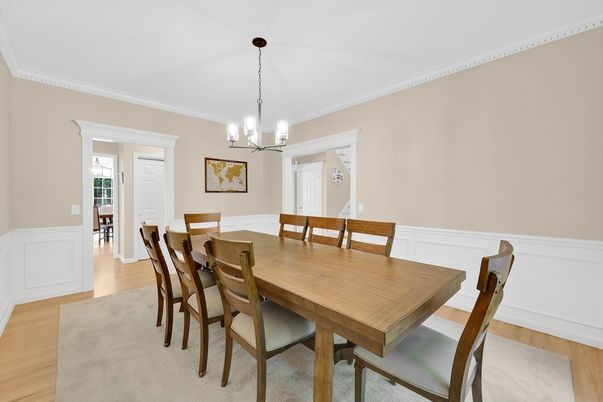 Chandelier, Dining room, Interior, Pendant Lights, Wood Texture Flooring