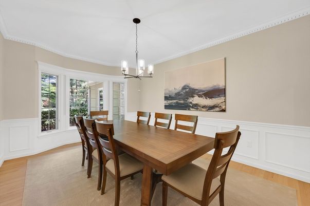 Chandelier, Dining room, Interior, Pendant Lights, Wood Texture Flooring