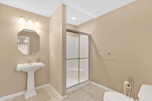 Bathroom, Glass Shower, Interior, Recessed Lighting