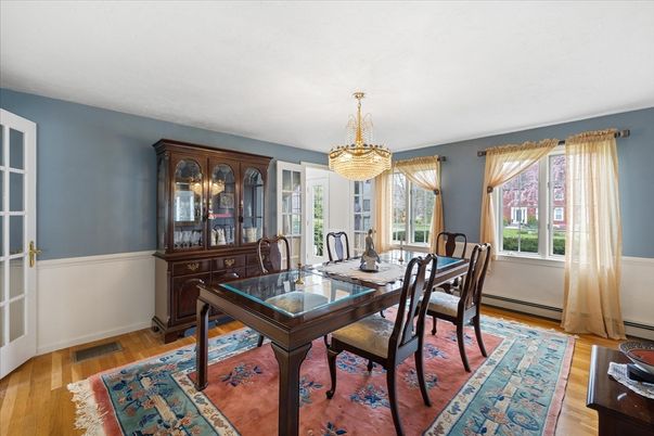 Chandelier, Dining room, Interior, Wood Texture Flooring