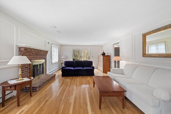 Fireplace, Interior, Living room, Stone Walls, Wood Texture Flooring