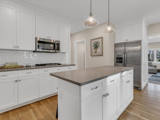 Interior, Kitchen, Pendant Lights, Stainless Steel Appliances, Wood Texture Flooring