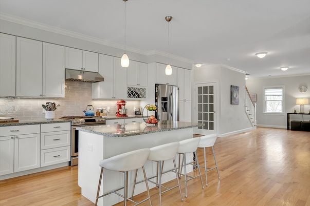Interior, Kitchen, Pendant Lights, Stainless Steel Appliances, Wood Texture Flooring