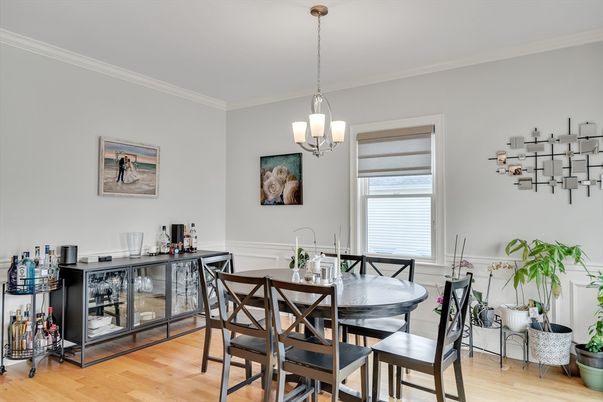 Dining room, Interior, Pendant Lights, Wood Texture Flooring