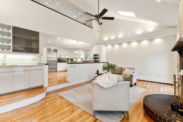 Interior, Kitchen, Living room, Pendant Lights, Recessed Lighting, Stainless Steel Appliances, Wood Texture Flooring