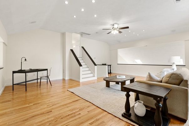 Home Office, Interior, Living room, Recessed Lighting, Wood Texture Flooring
