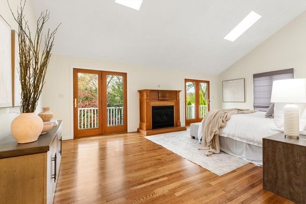 Bedroom, Fireplace, Interior, Wood Texture Flooring