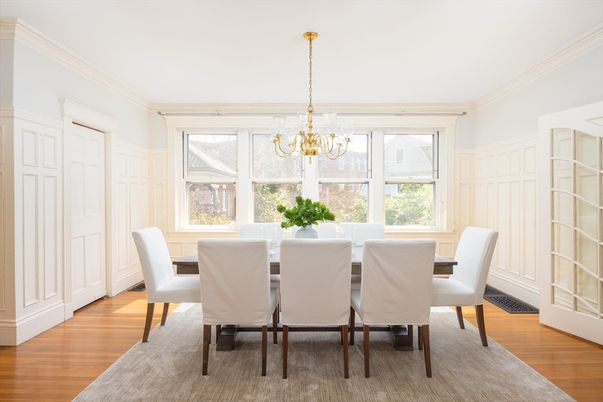 Chandelier, Dining room, Interior, Wood Texture Flooring