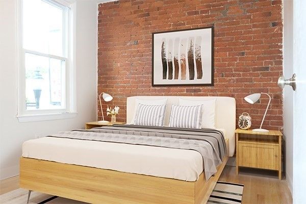 Bedroom, Interior, Stone Walls, Wood Texture Flooring