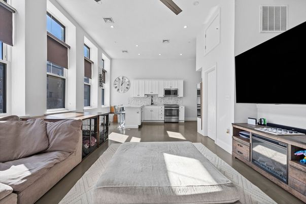 Interior, Kitchen, Living room, Recessed Lighting, Stainless Steel Appliances, Wood Texture Flooring