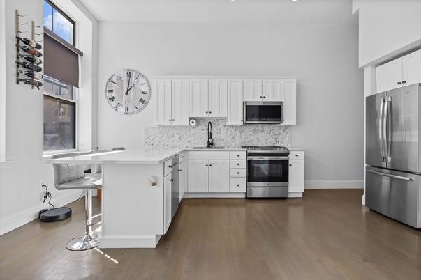 Interior, Kitchen, Stainless Steel Appliances, Wood Texture Flooring