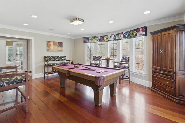 Billiard Table, Game Room, Interior, Recessed Lighting, Wood Texture Flooring