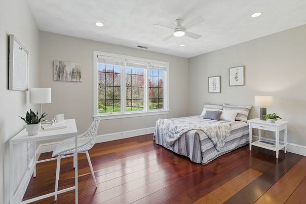 Bedroom, Home Office, Interior, Recessed Lighting, Wood Texture Flooring