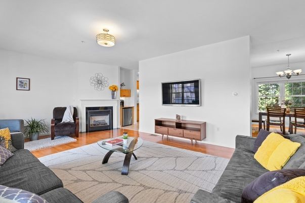 Chandelier, Dining room, Fireplace, Interior, Living room, Wood Texture Flooring