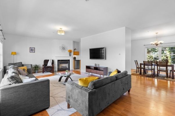 Dining room, Fireplace, Interior, Living room, Wood Texture Flooring