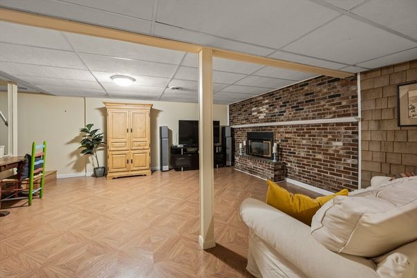 Fireplace, Interior, Living room, Stone Walls, Wood Texture Flooring
