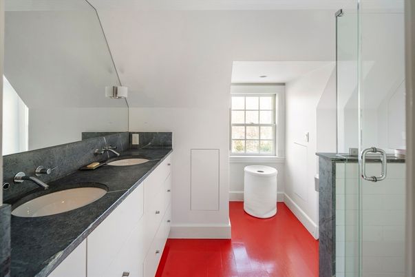 Bathroom, Dual Sink Vanities, Glass Shower, Interior, Wood Texture Flooring