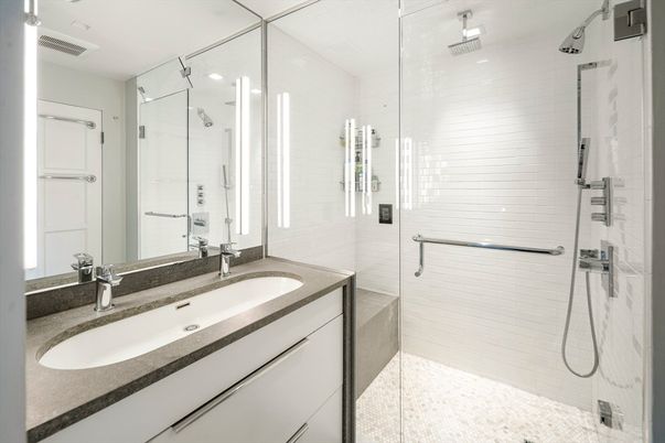 Bathroom, Glass Shower, Interior, Recessed Lighting