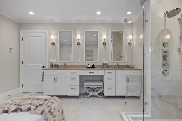 Bathroom, Dual Sink Vanities, Glass Shower, Interior, Recessed Lighting