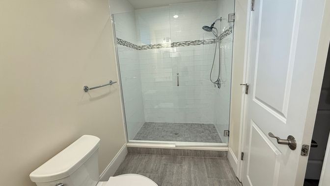 Bathroom, Glass Shower, Interior, Recessed Lighting