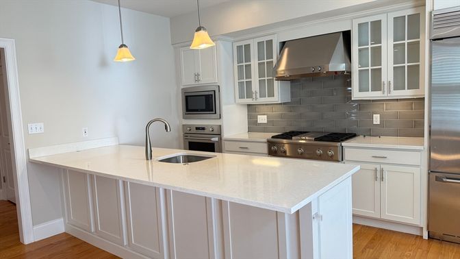 Interior, Kitchen, Pendant Lights, Stainless Steel Appliances, Wood Texture Flooring