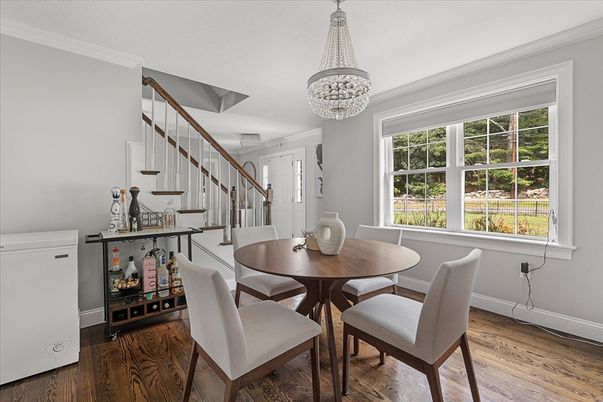 Chandelier, Dining room, Interior, Wood Texture Flooring