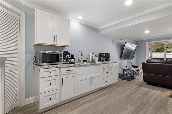 Interior, Kitchen, Recessed Lighting, Wood Texture Flooring