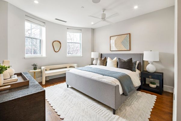 Bedroom, Interior, Recessed Lighting, Wood Texture Flooring