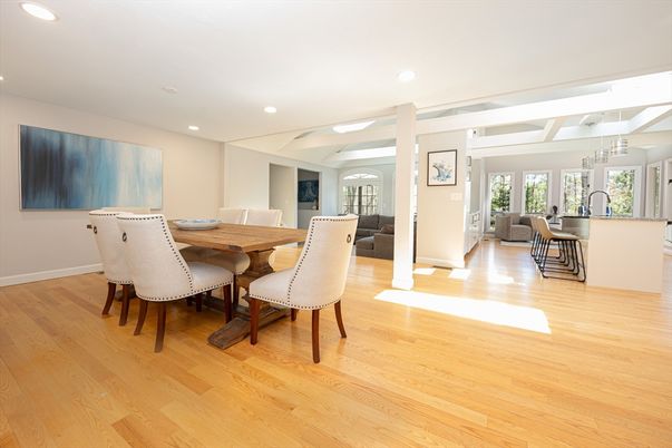 Dining room, Interior, Kitchen, Recessed Lighting, Wood Texture Flooring