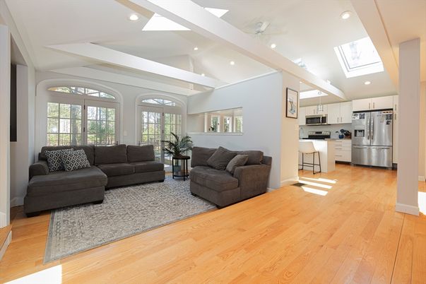 Interior, Kitchen, Living room, Recessed Lighting, Stainless Steel Appliances, Wood Texture Flooring