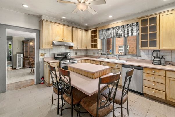Dining room, Interior, Kitchen, Recessed Lighting, Stainless Steel Appliances, Wood Texture Flooring