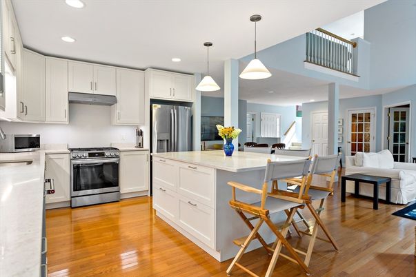 Interior, Kitchen, Living room, Pendant Lights, Recessed Lighting, Stainless Steel Appliances, Wood Texture Flooring