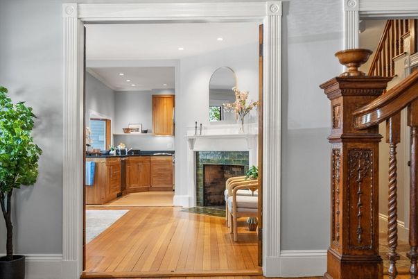Fireplace, Interior, Recessed Lighting, Wood Texture Flooring