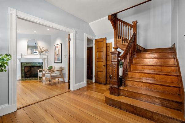 Fireplace, Interior, Recessed Lighting, Wood Texture Flooring